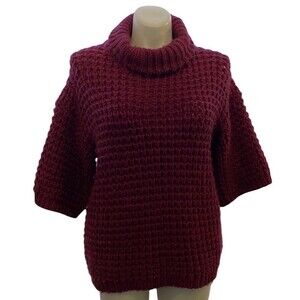 Plenty by Tracy Reece Sweater SMALL Oversized Solid‎ Burgundy Red Wide Short Sl